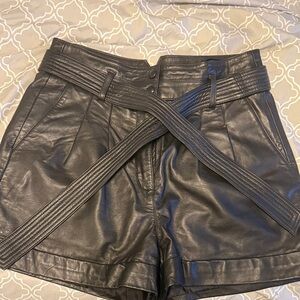 Karen Millen High Waist Black Leather Shorts